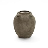 LuxenHome Rustic Ceramic Flower Vase,15 Inch Tall Brown Terracotta Cauldron Vase for Living Room Decor，Large Floor Vase Home Décor Accents,Round Vintage Pottery Vases Home Decor