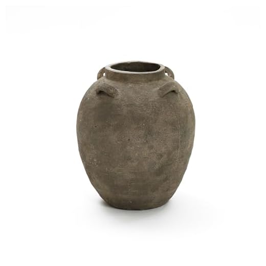 LuxenHome Rustic Ceramic Flower Vase,15 Inch Tall Brown Terracotta Cauldron Vase for Living Room Decor，Large Floor Vase Home Décor Accents,Round Vintage Pottery Vases Home Decor