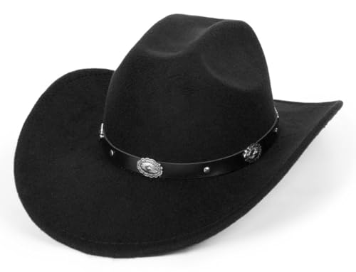 Image of Women-Classic-Western-Cowboy-Shapeable-Hat - Men-Roll-Up-Wide-Brim-Felt-Fedora-Hats-Cowgirl-Hat with Belt Buckle(M-L)