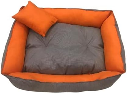 Gorgeous Quilted Reversible Ultra Soft Polyester Dual Sofa-Style Dog Bed with 2 Pillow (Orange Grey, Medium)