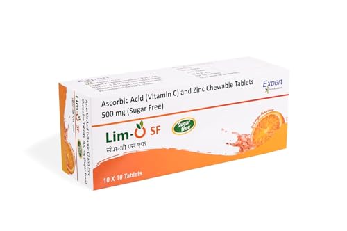 Lim-O SF Vitamin C(500mg) & Zinc, Chewable Tablets (Sugar Free) for Immunity Skin – Vegan Formula For Men Women, Orange Flavour (60.0)