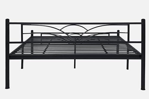 Image of Zyra Metal King Size Bed Without Storage | Wrought Iron Double Bed with Headboard & Footboard | Sturdy Powder Coated Platform Bed King Size Cot for BedroomLivingRoom Black (75x72)