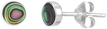 Silverly Women's 925 Sterling Silver 5 mm Abalone Shell Blue Round Circle Disc Stud Earrings