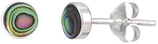 Silverly Women's 925 Sterling Silver 5 mm Abalone Shell Blue Round Circle Disc Stud Earrings