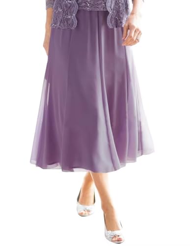 Mother of The Bride Dresses for Wedding Tea Length Lace Chiffon Formal Dress 2 Piece Grandmother Dresses with Jackets3