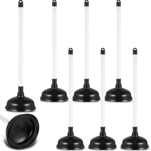 Reallnaive 6 Pack Toilet Plungers Bulk with 19.7 Inch Long Handle Force Suction Cup Rubber Plunger for Bathroom to Fix Clogged Toilets Drains (Black)