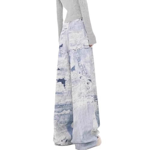 Women's Fashionable Casual Pants American y2k Loose Retro Blue and White tie dye Slim Straight Leg Jeans4