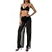 Kiluex Women Sexy See-Through Mesh Long Pants Swimsuit Bikini Bottoms Cover Up Summer Wide Leg Loose Beach Trousers (A-a-Black, M)