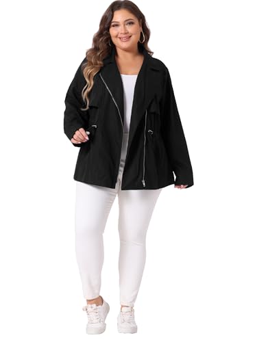 Agnes Orinda Plus Size Anorak Jackets for Women Drawstring Waist Trench Coat Utility Jacket with Pockets3