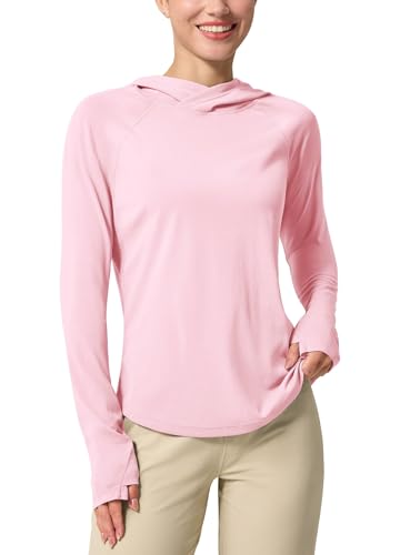 Willit Womens Sun Hoodie UPF 50+ Long Sleeve Sun Shirts Lightweight SPF UV Hiking Fishing Swim Travel Shirts Pink L