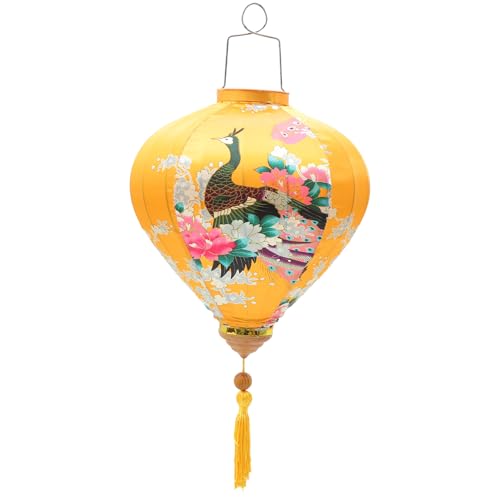 Beavorty Farol Decorativo Vietnamita de Seda para Exteriores E Interiores, Linterna Colgante Dorada de Estilo Chino, Resistente al Agua, Forma de Diamante, 30 Cm, Adecuado para Decoración