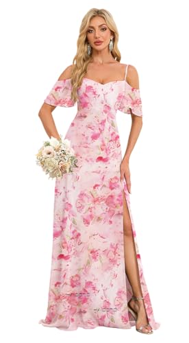 Image of Floral Chiffon Bridesmaid Dresses for Women Long Formal Wedding Dresses US26W