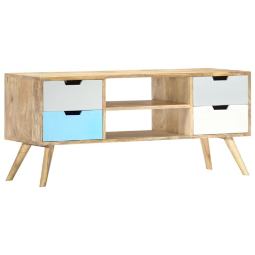 Mueble TV de Madera de 110x35x48cm con 4 Cajones y 2 Compartimentos, Aparador Estilo Retro Hecho a Mano, Fácil Montaje, Pulido, Pintado, Lacado, Marrón y Multicolor, Vetas