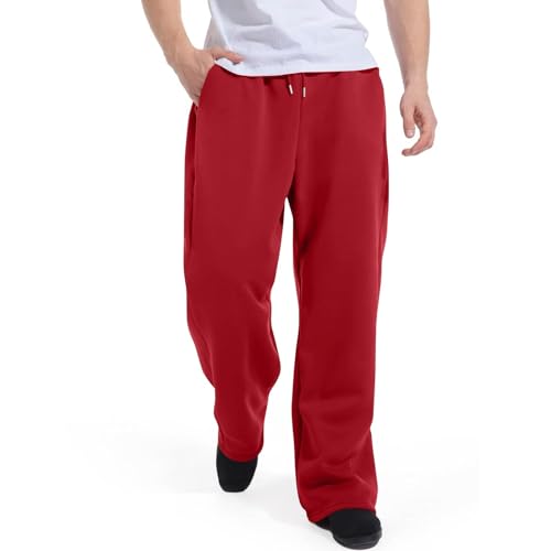Men's Baggy Sweatpants Waistband Drawstring Straight Leg Lounge Pants Solid Color Casual Athletic Jogger Trousers