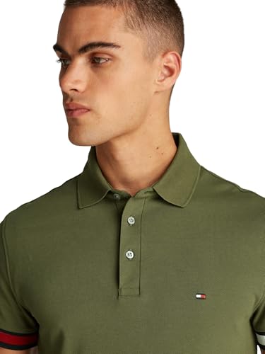 Tommy Hilfiger Herren Poloshirt Kurzarm Flag Cuff Slim Fit, Grün (Army Green), S – Ansicht 4