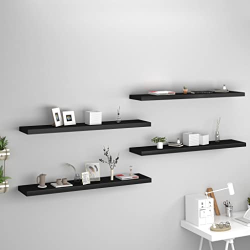 CINDERFUL Estantes flotantes de Pared 4 uds MDF Negro 120x23 Salón Librerías