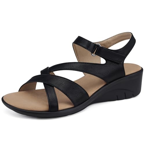 SHIBEVER Wedge Sandals for Women Dressy: Womens Sandals Comfortable - Summer Open Toe Casual Walking Low Wedges
