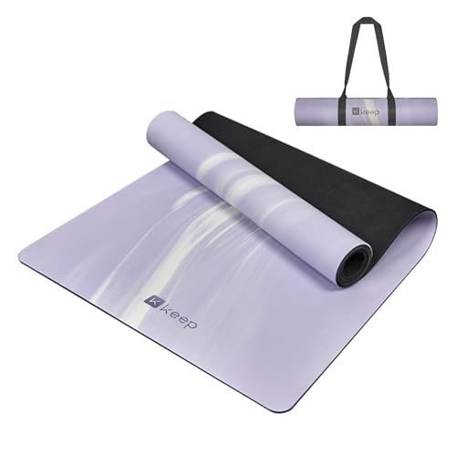 KEEP Professional Yoga Mat with Strap, 5mm Heavy High-Density Natural Rubber Mat for Superior Grip...