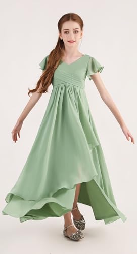 Junior Bridesmaid Dresses for Girls Short Sleeves Chiffon Flower Girl Dresses for Wedding Girls Formal Dress4
