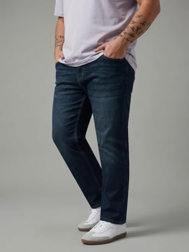Image of Urbano Plus Men's Relaxed Fit Washed Denim Jeans Non-Stretchable