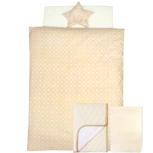 un doudou 日本製 ベビー布団 8点セット オーガニックコットン ダブルガーゼ 水玉 ベージュ 70×120cm 綿100% 星型まくら 全部洗える 1102-BE A-160