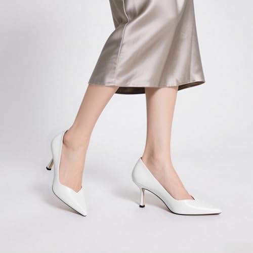 Image of Women Pointed Closed Toe 2.5 Inch Kitten Heel Slip On Pumps | Elegant Comfort Formal Dress Footwear, Versatile Ladies Shoes For Office Wedding Party Evening Daily Occasions