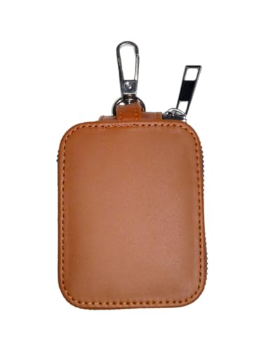 Image of Premium Eco-Friendly Universal Leather TWS earpod Storage Pouch Zip Lock with Hook Compatible with All Generation Apple Airpods - (Cover Only) (Light Brown)