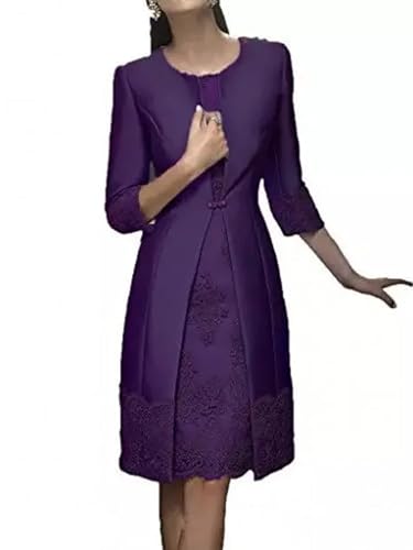Sheath/Column Mother of The Bride Dress Wedding Guest Vintage Jewel Neck Satin Jacket Dresses with Appliques 20243