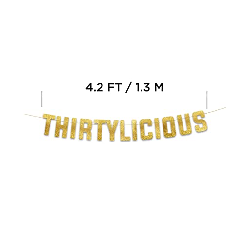 Image of Pre-Strung Thirtylicious Gold Glitter Banner - Funny 30th Birthday and Anniversary Decorations for Men and Women - Party Supplies and Gifts