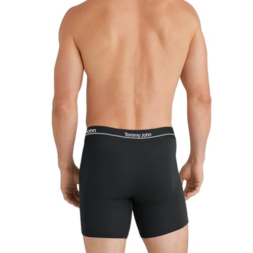 Tommy John Men's Luxe Boxer Briefs Underwear - 6" 3-Pack, Viscose Derived From Bamboo, Stay-Put Waistband & Support Pouch (Black, Medium)3