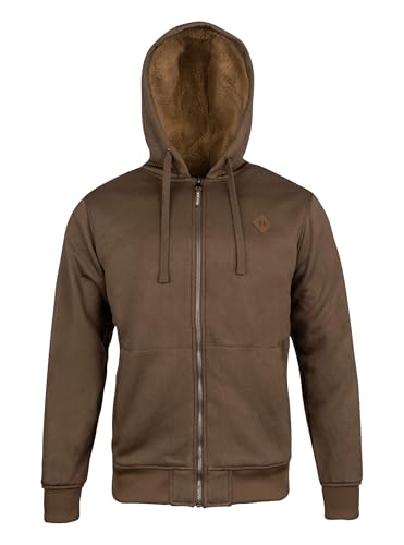 JACK PYKE Yakka Mens Fleece Hoodie Warm Sherpa Fleece Lined Jacket with Full Zip Drawstring Hood Front Pockets Ribbed Cuffs & Hem Winter Hooded Jacket for Casual & Country Wear - Coyote M
