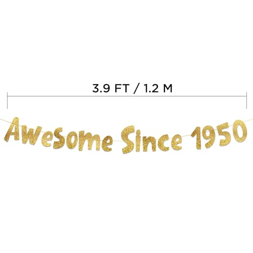 Image of Pre-Strung Awesome Since 1950 Gold Glitter Banner - Funny 76th Birthday Decorations for Men and Women - Birthday Party Supplies and Gifts