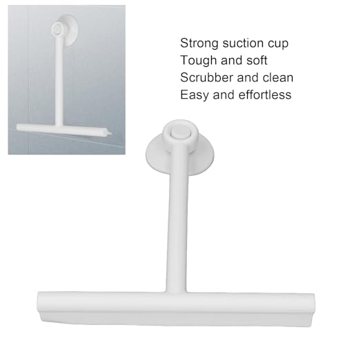 Image of Shower Squeegee for Glass Doors, Reusable Silicone Window Squeegee Bathroom Squeegee with Non Slip Handle and Suction Cup for Glass, Window, Door, Mirror, Car Windshield (White)