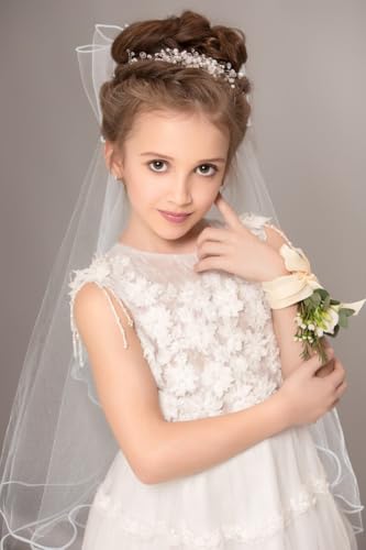 First Communion Veil Gifts for Girls Catholic White Bow Veil and Headpiece Accessories Set 1st Communion Easter Dress Up Kids4