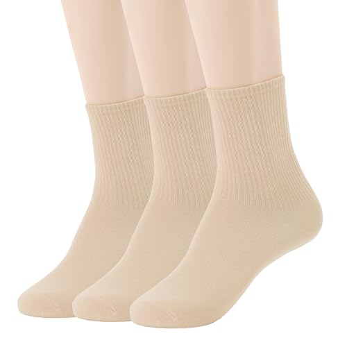 Image of Womens Colorful Basic Sock -Unique Knit Cotton Crew Socks 3 Pack