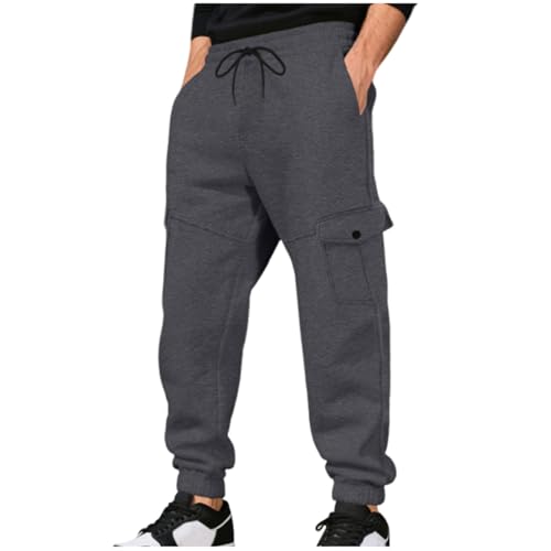 Fleece Lined Jogger Pants Men - Winter Sweatpants with Pockets Elastic Waist Drawstring Warm Running Athletic Track Pant