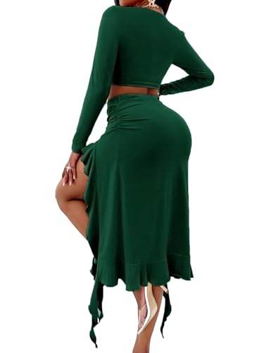 Image of BARASA Women Summer 2 Piece Skirt Sets Comfy Ruffle Trim Irregular Split Sexy Y2k Club Party Tops Jellyfish Skirt Suits S69