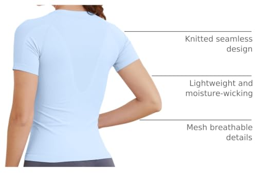 Image of MathCat Short Sleeve Workout Tops for Women, Seamless Women's Compression Shirt, Yoga Running Athletic Shirts Soft Gym Tops