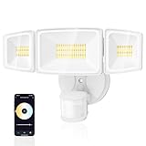 Onforu 65W Smart LED Security Lights Motion Sensor Light Outdoor, APP Control, Outdoor Motion Detector WiFi Alexa Flood Light 5500LM, 2500K-6500K, with Adjustable 3 Head, White