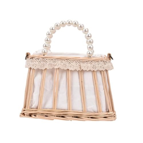 Sac carré paille perlée Beaupretty cabas kaki avec pochette