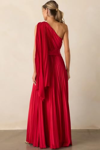 Stylefun Women's Satin A Line Bridesmaid Dresses with Pleated Long One Shoulder Formal Cocktail Party Dress CYM3832
