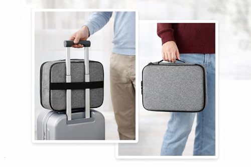 Image of Travel Document Organizer Bag with Lock, Waterproof Multilayer File Storage Case, Grey Oxford Cloth, 37x27x10 cm, for Certificates Passports Cards
