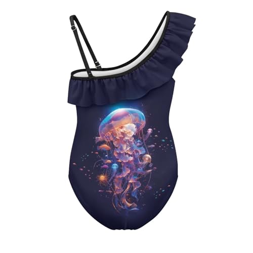 Girls One Piece Bathing Suit Size 3-14 Casual Summer Ruffle Swimsuit Trendy One-Shoulder Swimwear with Strap4