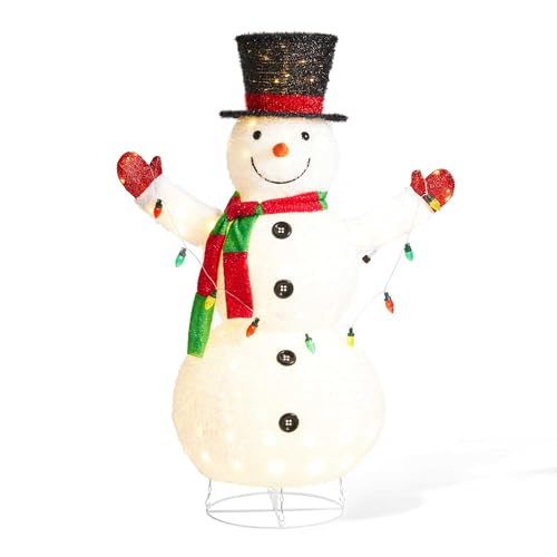 Glitzhome 47.25 Inch H Lighted Christmas Snowman, 3D Foldable Fabric Outdoor Decor With Colorful Bulbs Holiday Lawn Ornament Yard Decoration Outdoor And Indoor Use Long-Lasting thumb #1