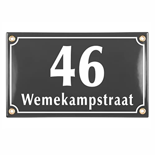 Numéro de maison avec nom de rue en céramique émaillée anthracite 25x15 cm