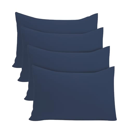ANSIO Pillow Cases 4 Pack Standard Size 50 x 75cm 100% Brushed Microfibre OEKO-TEX Certified Envelope Closure Fade & Stain Resistant Pillows Not Included - Navy