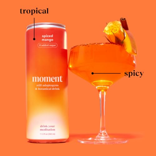 Moment Adaptogen Drink (Shark Tank) | Non-Carbonated Non Alcoholic Drinks | Spiced Mango | L-Theanine & Ashwagandha for Calm & Clarity | 0 Added Sugar, 0 Caffeine | 12-pack