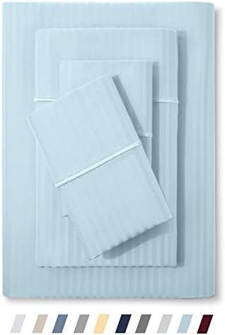 Feather & Stitch King Size Damask Bed Sheets|100% Soft Cotton Breathable BedSheet 4 Pc Set 18" Deep Pockets 500 TC Sateen Weave Striped Bedding Mattress Resort Hotel Luxury Decor|Aqua