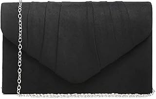 Alifyt Womens Ladies Satin Suede Velvet Pleated Envelope Party Prom Clutch Bag Clutch Evening Bags Purse Handbag