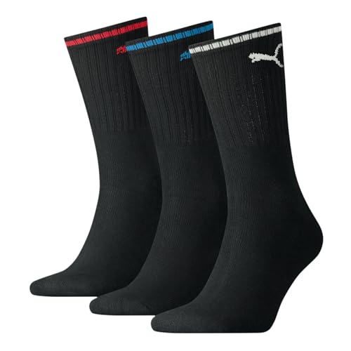 PUMA Mixte Puma Unisex Sport Crew Stripe Socks (3 Pack) Chaussettes, Noir, 39-42 EU